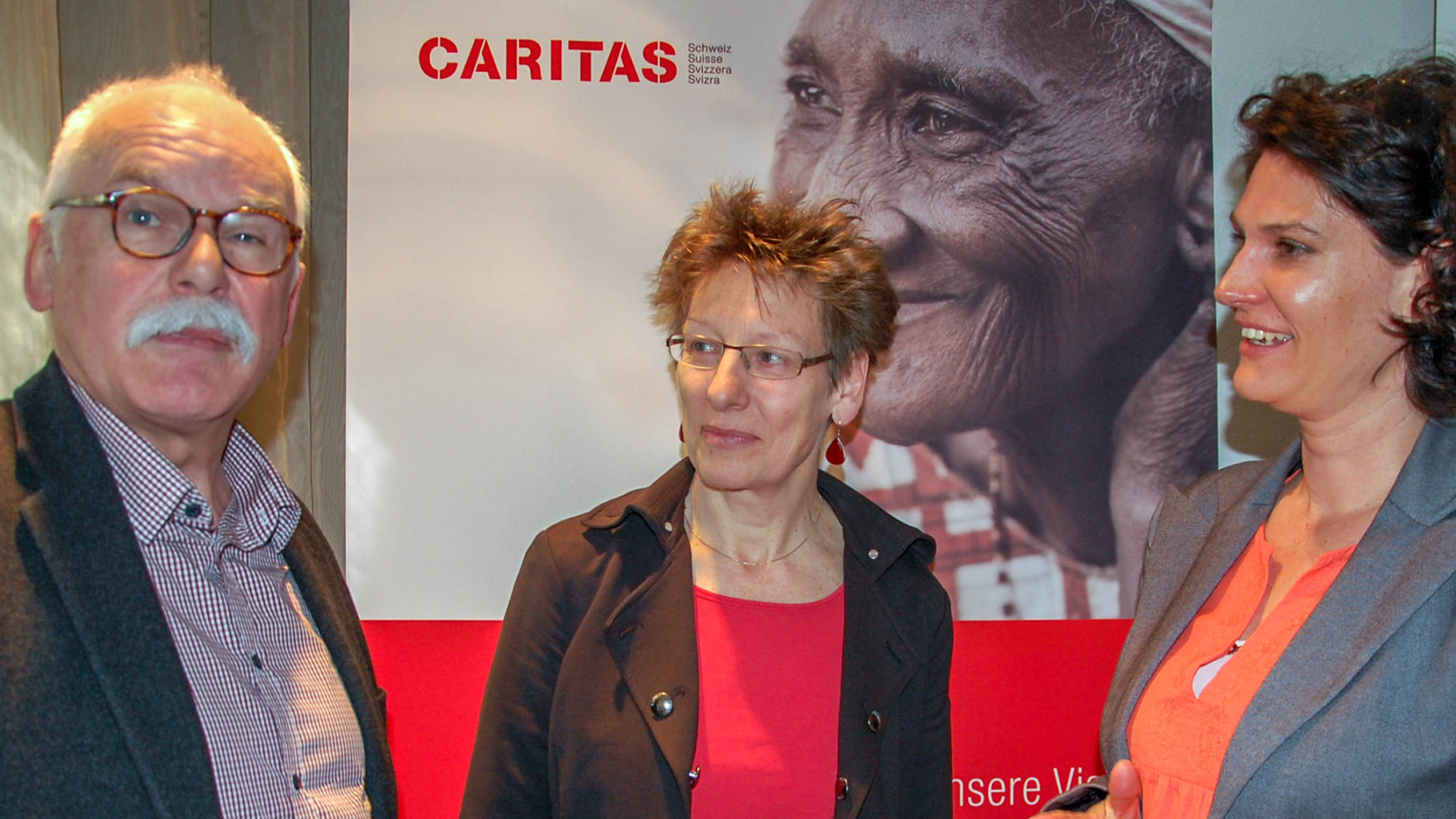 Caritas Suisse Appel en faveur des réfugiés syriens  Hugo Fasel, directeur, Marianne Hochuli et Barbara Brank (Photo: Jacques Berset) 