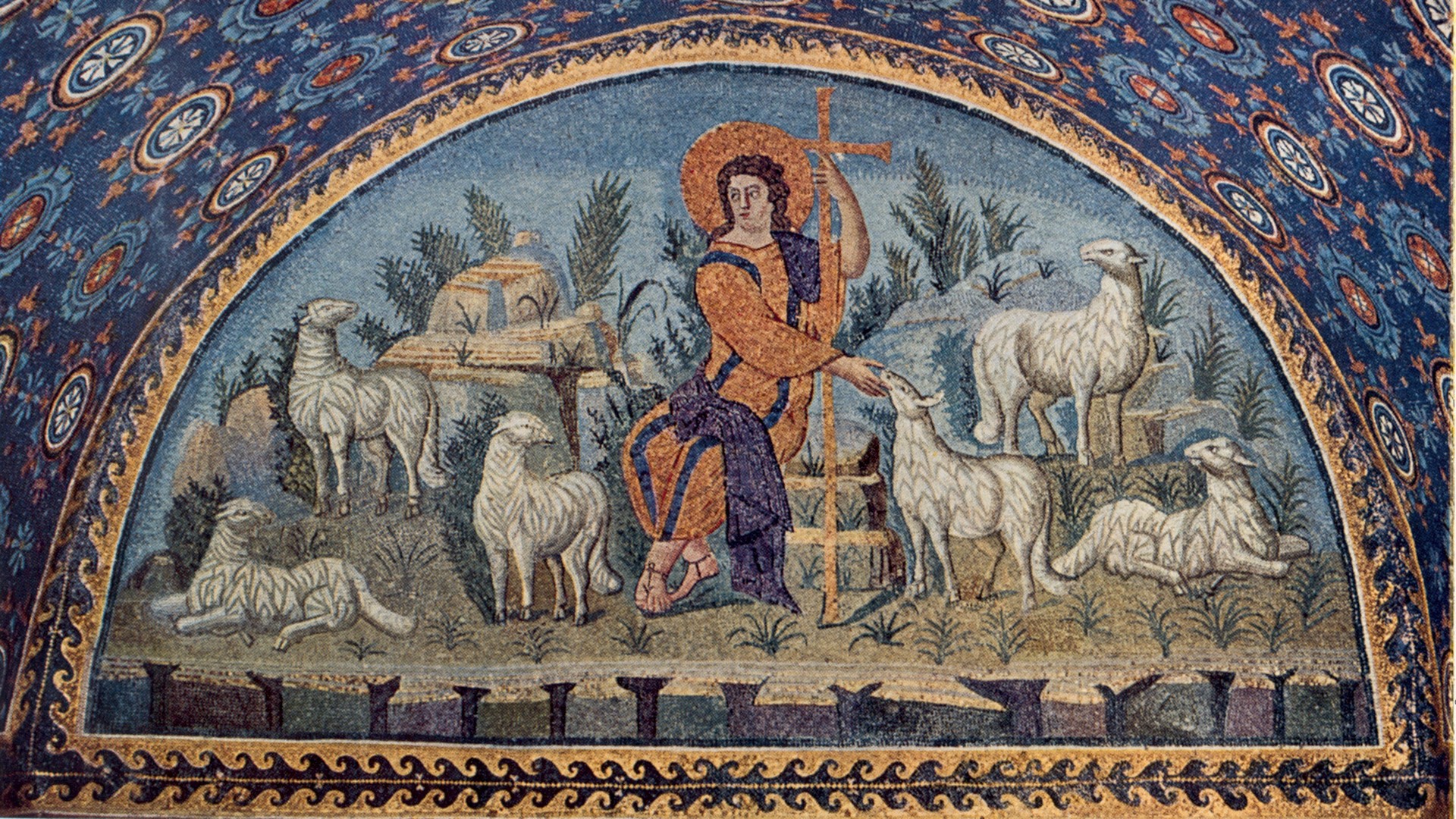 La mosaïque du Bon Pasteur au mausolée de Galla Placidia, à Ravenne VIe siècle