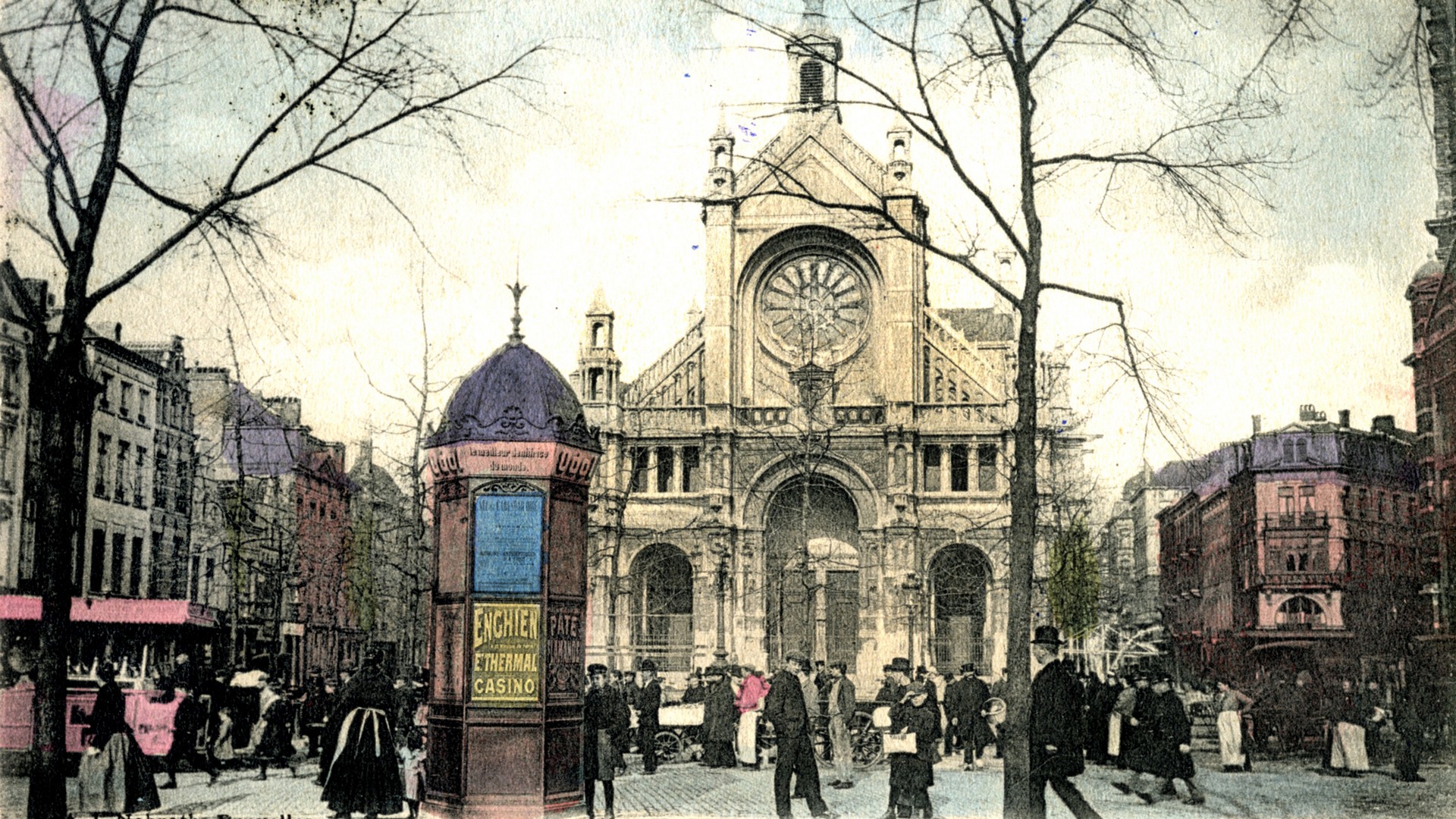 Le marché et l'église Ste Catherine de Bruxelles d'après une carte postale de 1900 (photo domaine public) 