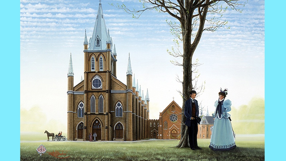 L'église Notre Dame de l'Assomption de Windsor, dans la province canadienne de l'Ontario,  d'après une carte postale de l'époque de sa construction  