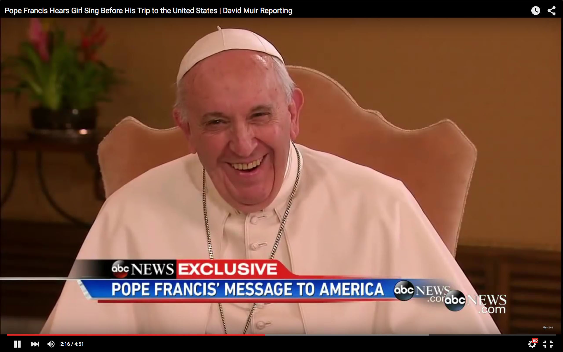 A deux semaines de sa visite aux Etats-Unis, le pape a dialogué avec des américains (Photo: capture écran)