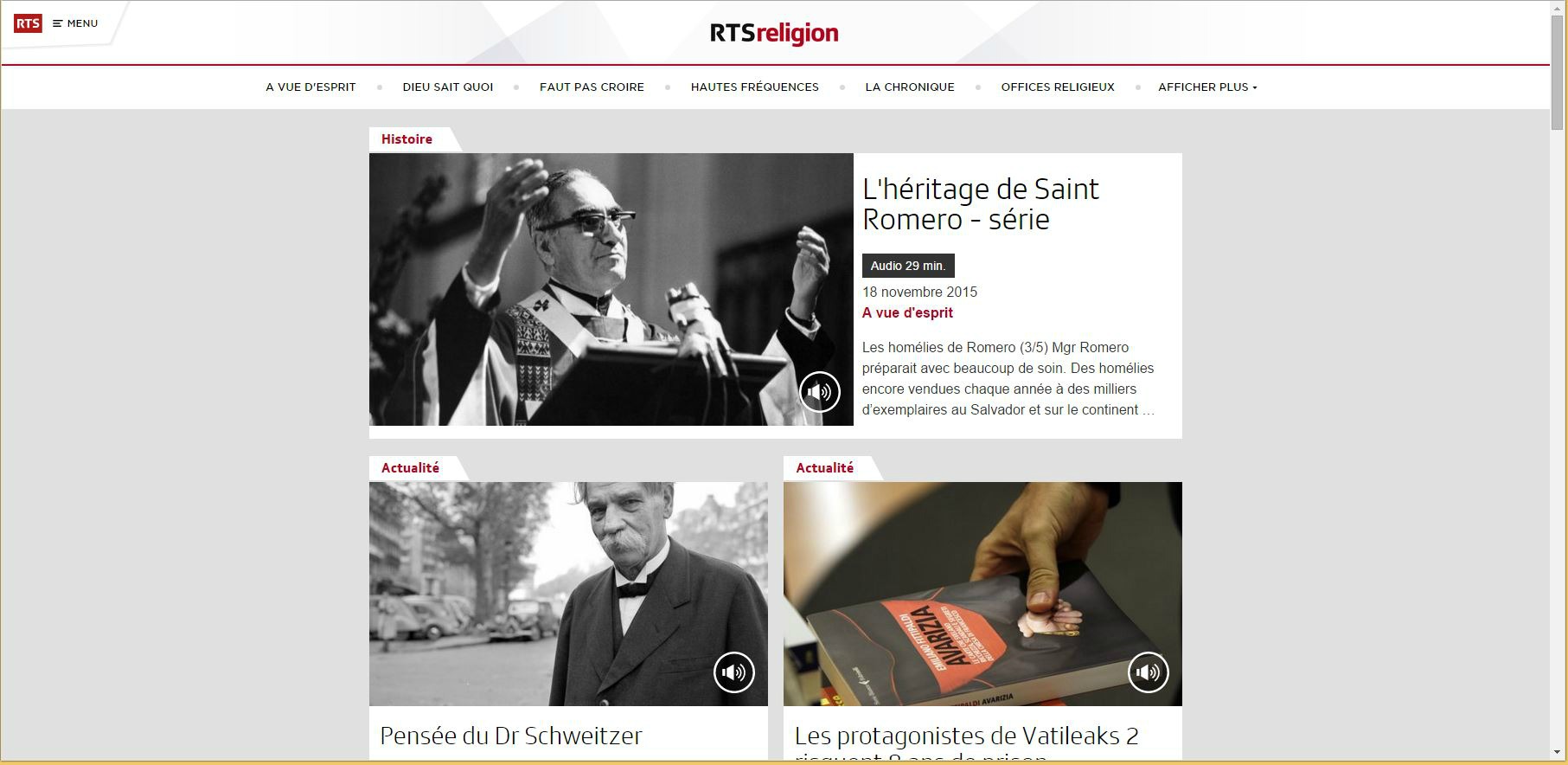 Le site RTSreligion. (Photo: Capture-écran)