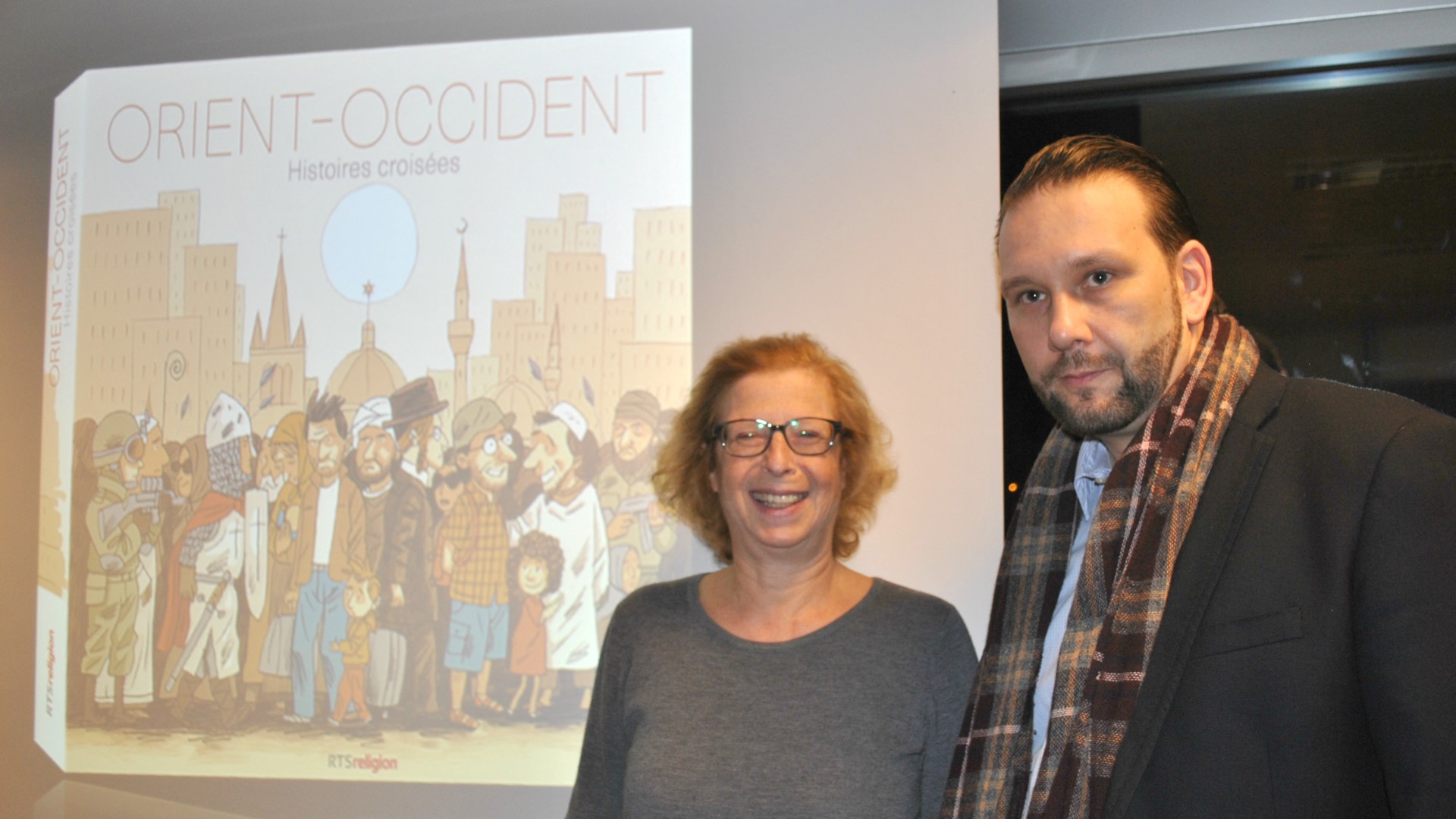 Sabine Simkhovitch-Dreyfus, vice-présidente de la Fédération suisse des communautés israélites (FSCI) et Pascal Gemperli, président de l'Union vaudoise des associations musulmanes (UVAM) (Photo: Raphaël Zbinden)