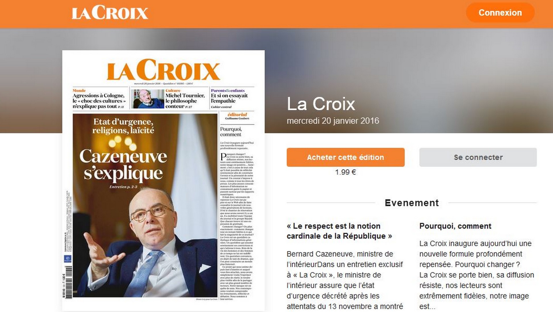 La nouvelle version du quotidien français La Croix 