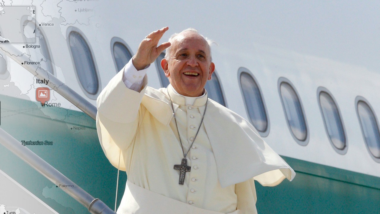 cath.ch propose régulièrement des cartes interactives pour les voyages du pape (Photo:AP Riccardo de Luca/Keystone)
