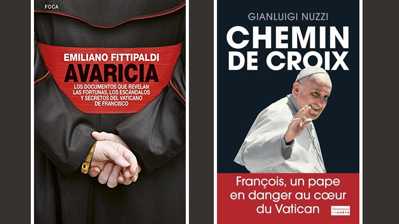 "Avarice" d'Emiliano Fittipaldi et "Chemin de croix",  de Gianluigi Nuzzi, deux ouvrages qui constituent l'affaire "Vatileaks 2"
