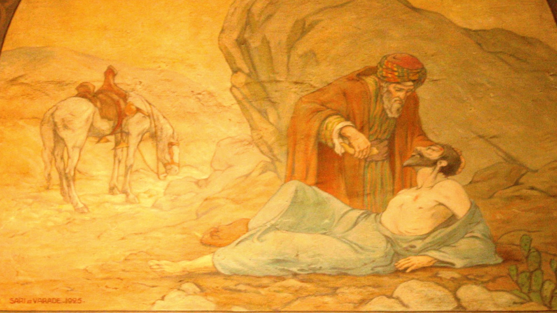 Le bon samaritain a su aimer son prochain (fresque à la cathédrale St-Joseph de Marseille)
