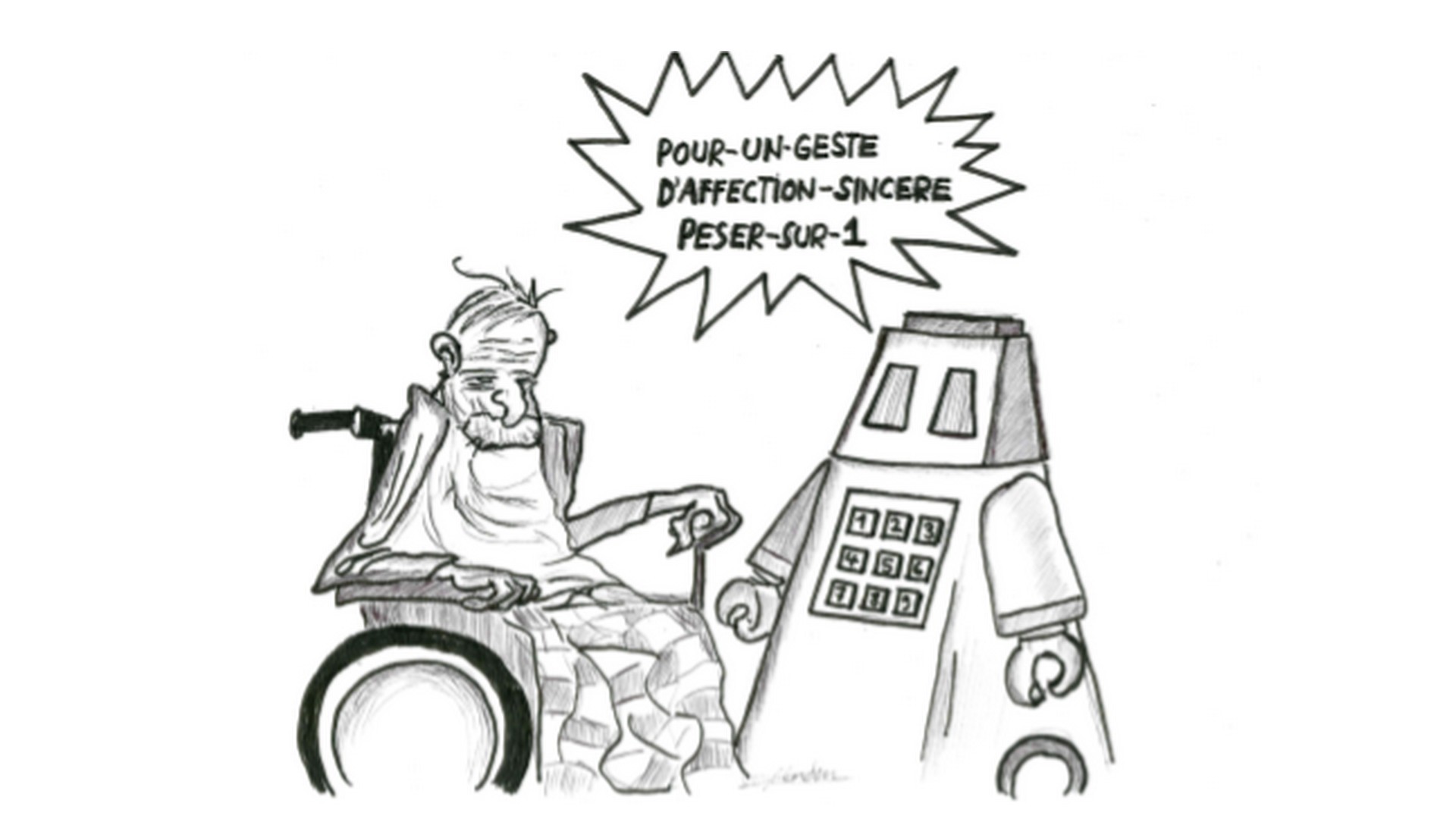 Des robots en maisons de retraite (dessin:Raphaël Zbinden)