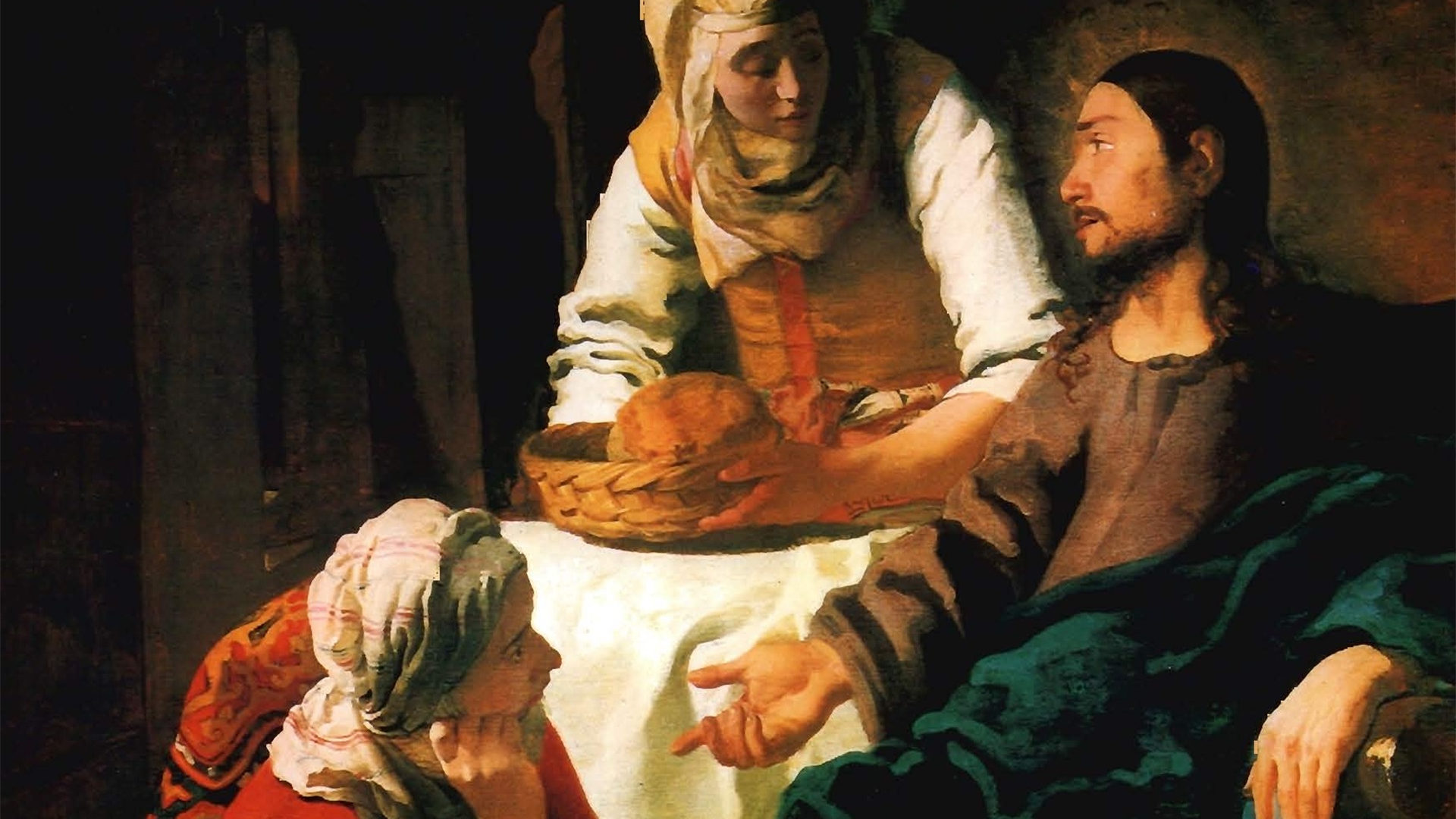 Jan Vermeer, 1654, le Christ dans la maison de Marthe et Marie (Galerie nationale d'Ecosse) 