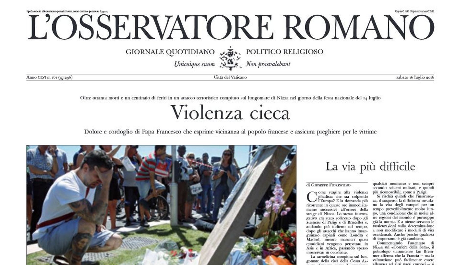 L'Osservatore Romano est l'organe de presse du Vatican 