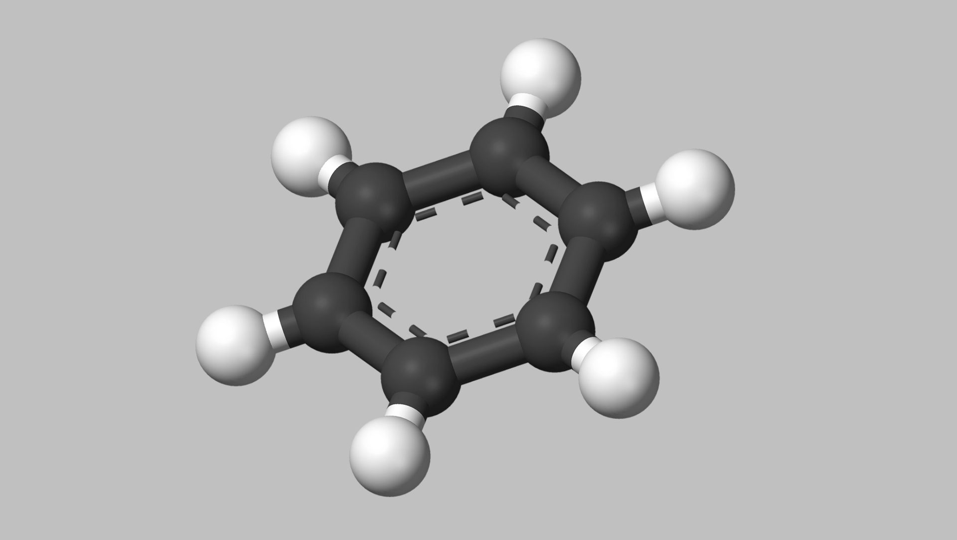 Représentation d'une molécule de benzène (illustration wikimedia commons)