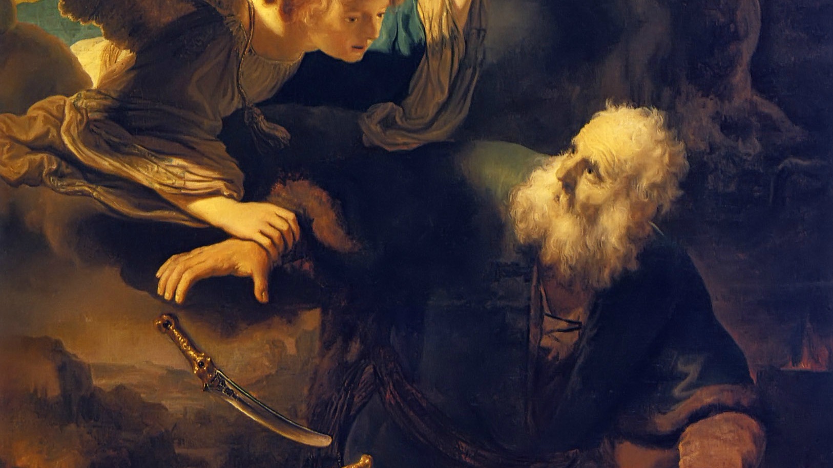 Le tableau de Rembrandt 'Le sacrifice d'Abraham' est actuellement exposé aux Musées du Vatican (détail)