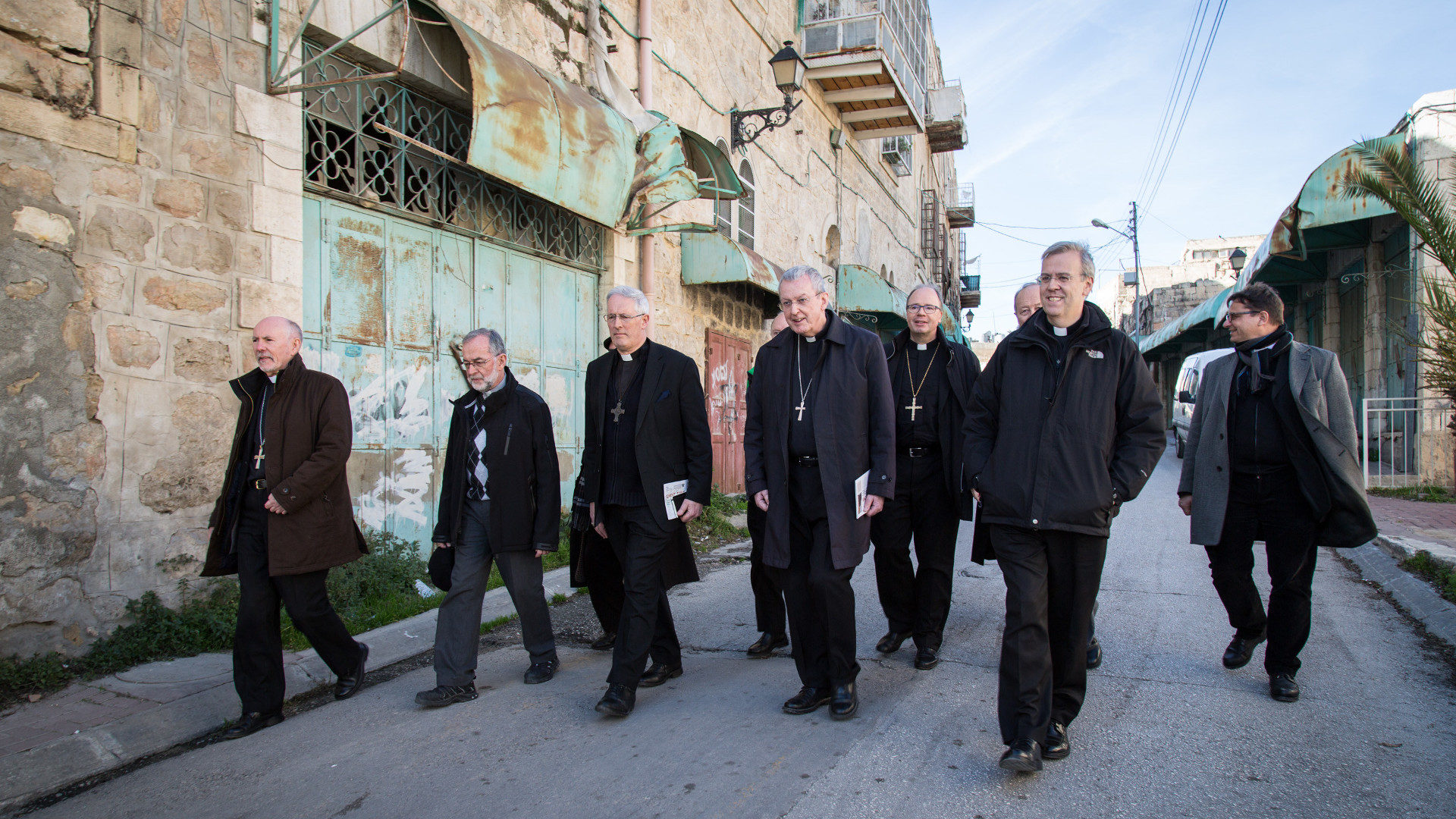 Les évêques à Hébron, le 16 janvier 2017, lors de leur visite annuelle. Parmi eux, Mgr Gmür (à droite) (Photo: KNA)
