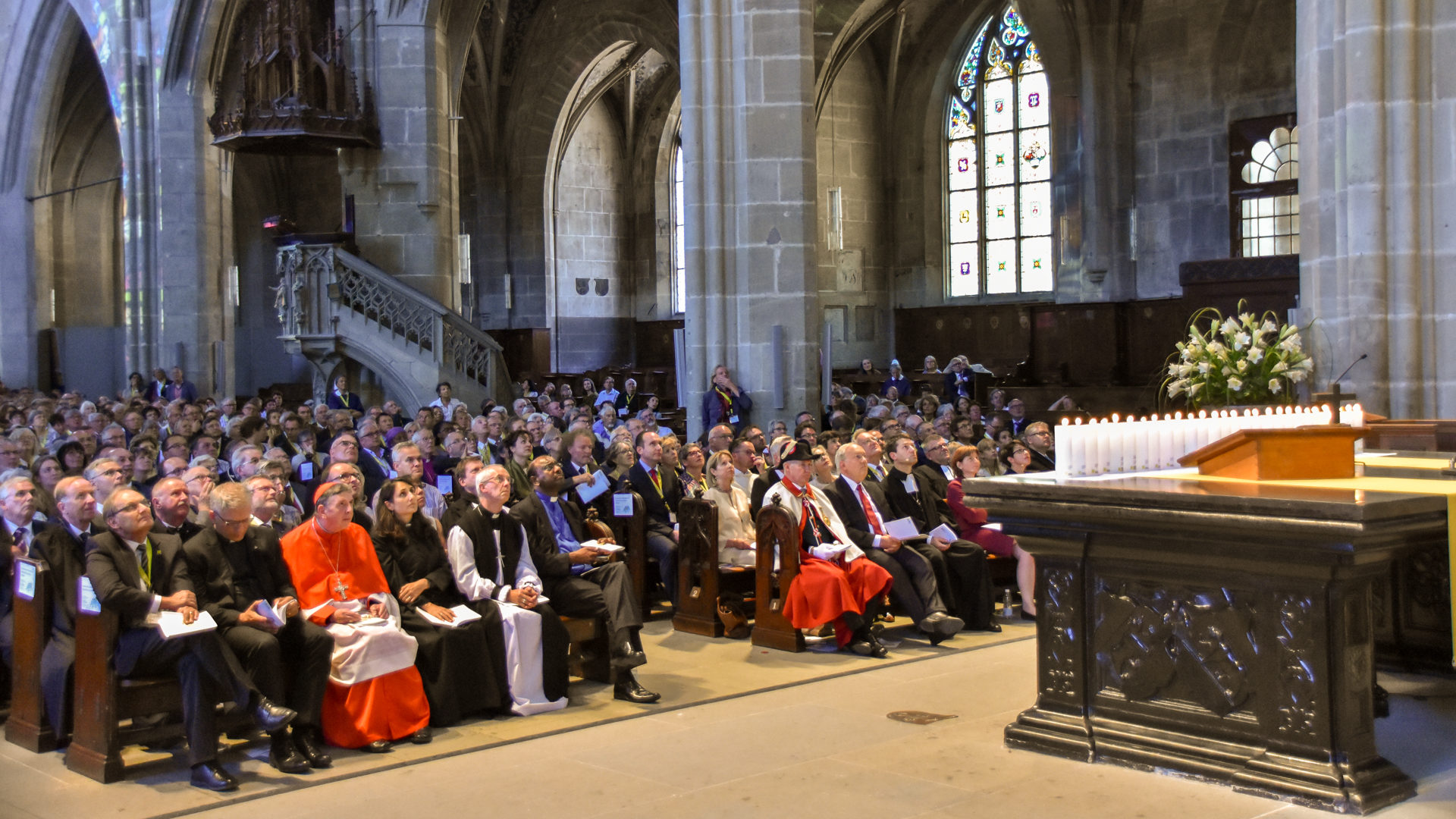 Toutes les Eglises protestantes de Suisse étaient réunies pour la célébration du 500e anniversaire de la Réforme à la collégiale de Berne, en 2017 (photo Maurice Page) 