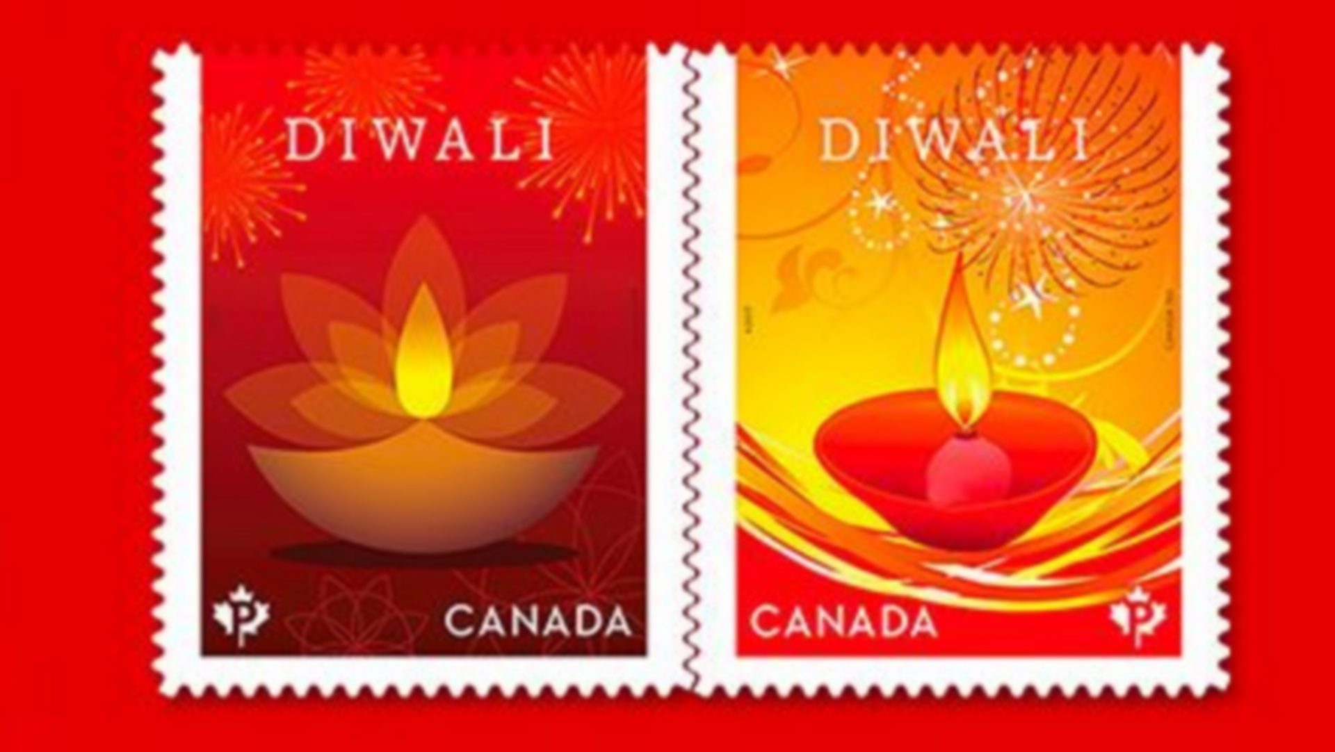 Les postes du Canada et de l'Inde ont édité conjointement deux timbres spéciaux à l'occasion de la célébration de la fête de Diwali, appelé aussi fête des lumières.