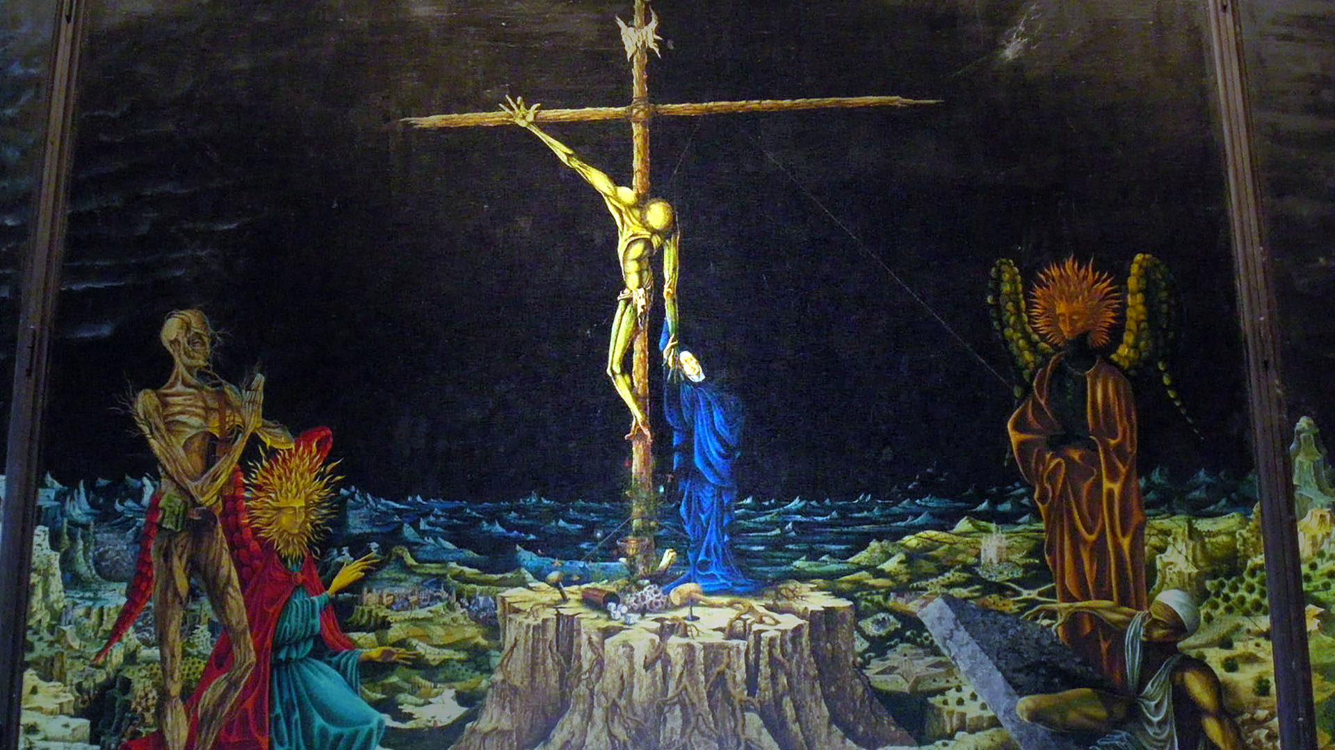 Le Christ en Croix et Notre-Dame des Douleurs. Le centre du triptyque de Baden-Baden par Jean-Pierre Ponnelle. (Photo: Wikimedia Commons/Martinetandre/CC BY-SA 3.0)