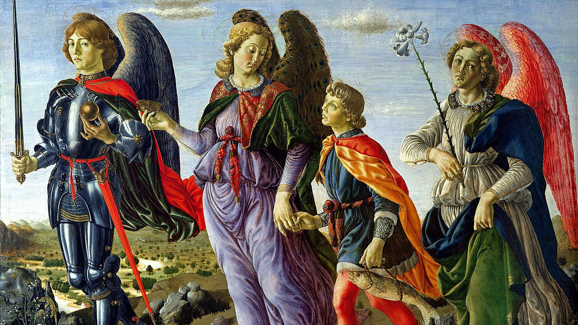 Les trois archanges Michaël, Raphaël et Gabriel (de g. à d.) avec Tobie. Représentation de Francesco Botticini, au Polo Museale Fiorentino. (Photo: Wikimedia Commons/dDP)