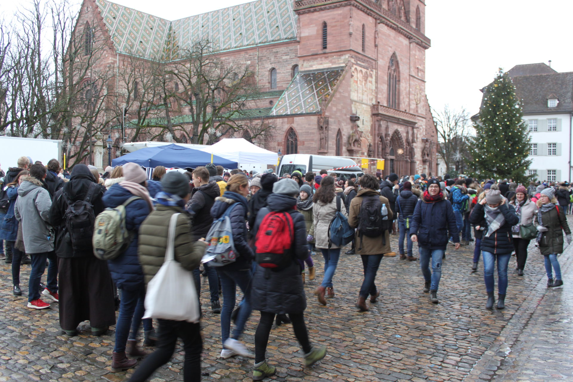 Devant la cathédrale de Bâle, déambulation de groupes de toutes origines, le 30 décembre 2017 ¦ © Bernard Litzler