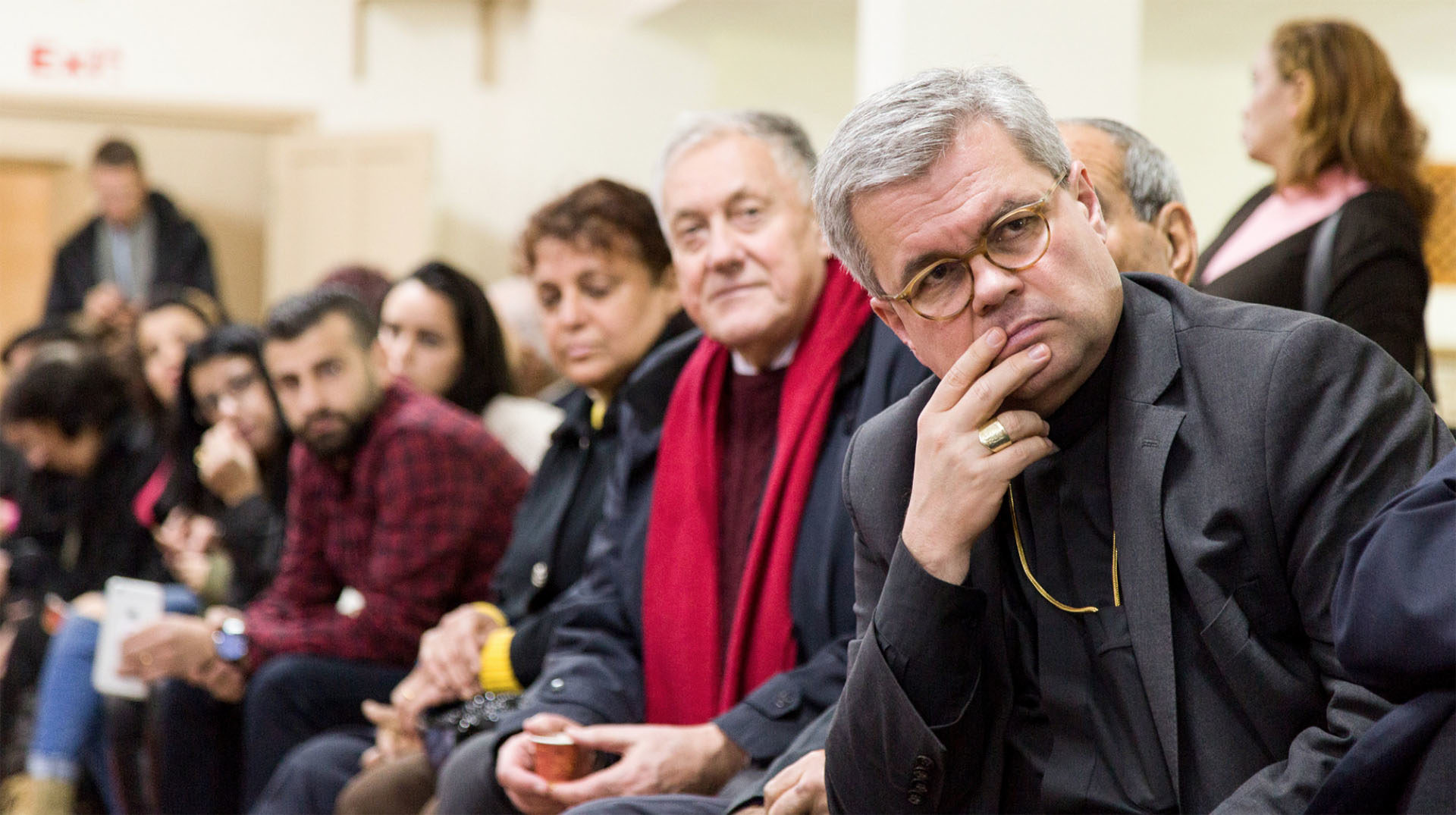 Mgr Udo Bentz (d.), évêque auxiliaire de Mayence (Allemagne) le 14 janvier 2018 dans une paroisse de Gaza | © Marcin Mazur/KNA