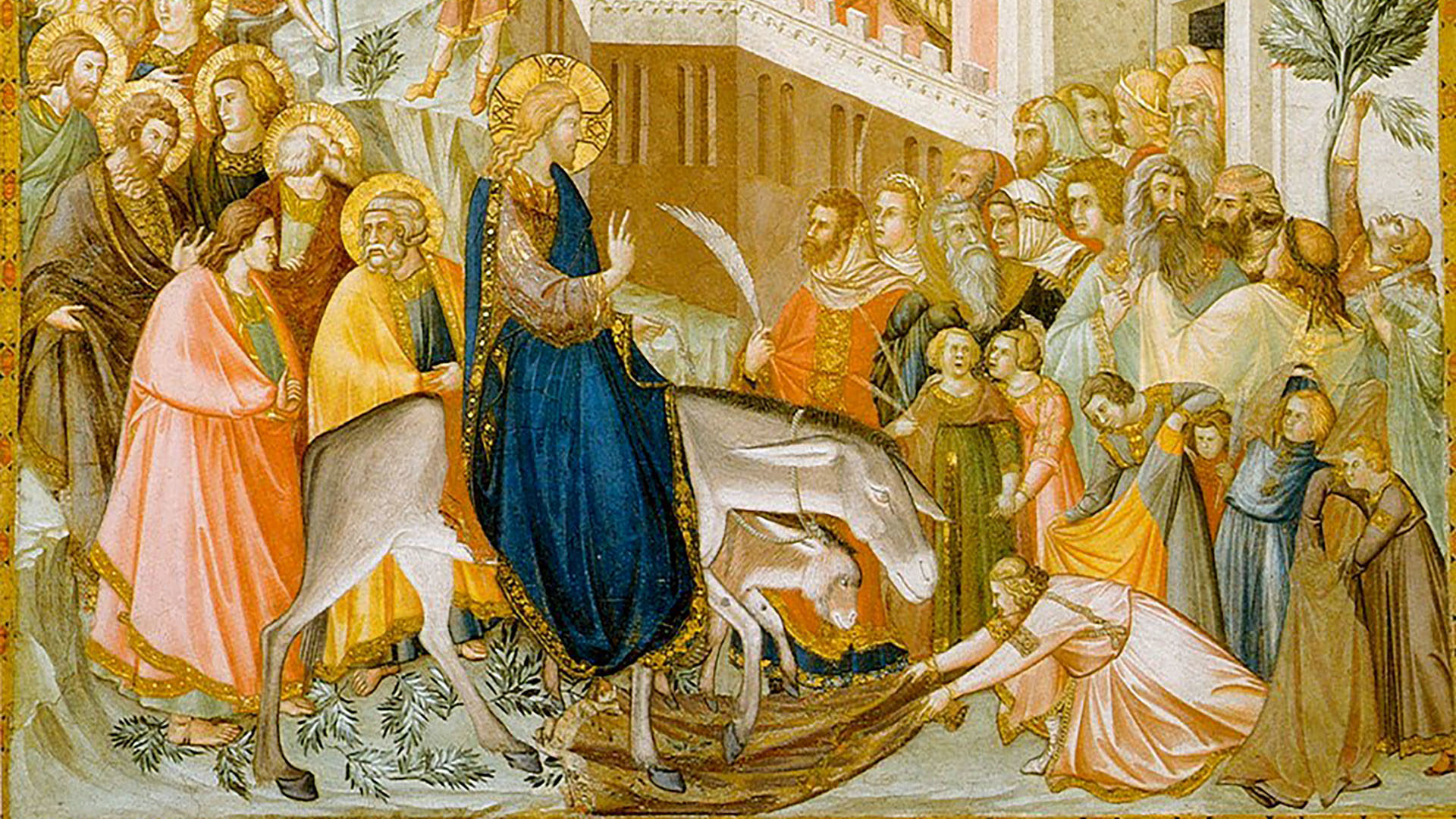 L'entrée de Jésus à Jérusalem. Pietro Lorenzetti, 1320. Détail | Wikipedia - Domaine publique