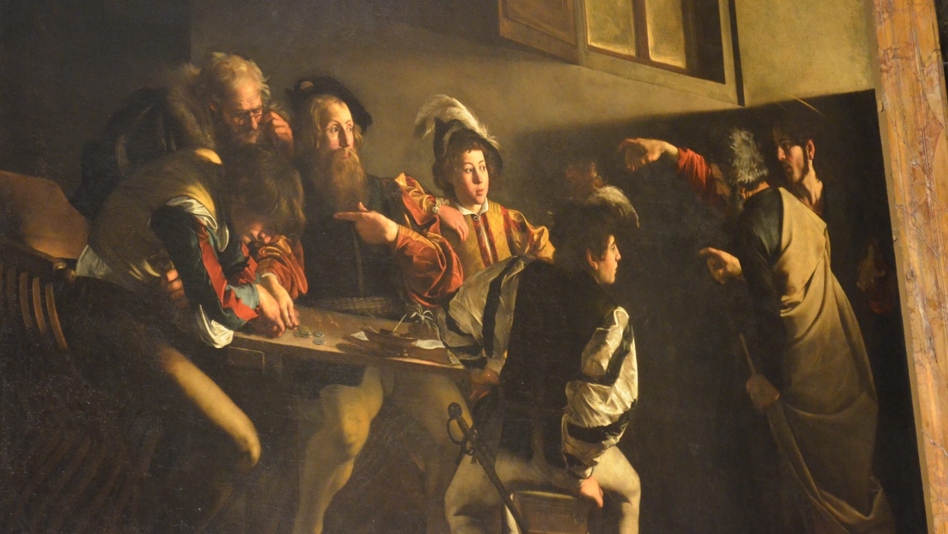 La vocation de Matthieu, par Le Caravage (1599-1600) à l'Eglise Saint-Louis des Français, à Rome 