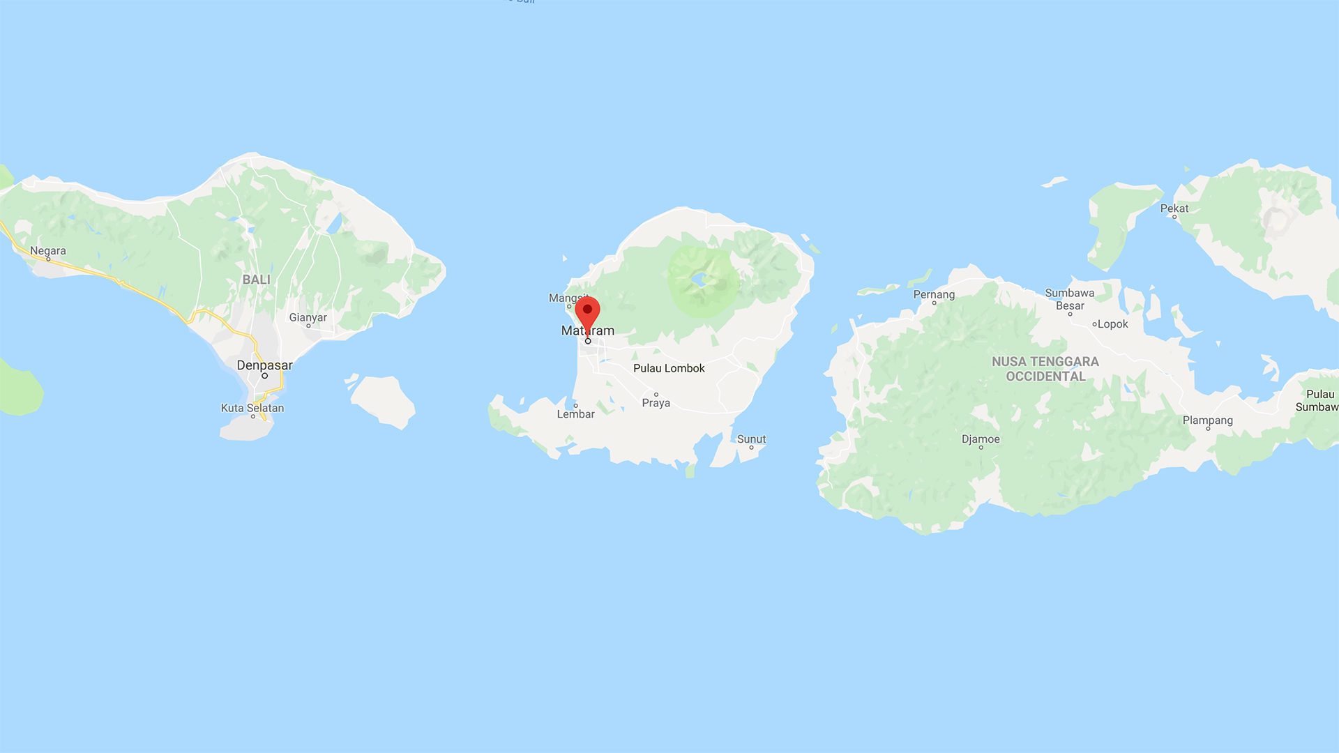 La ville de Mataram sur l’île de Lombok en Indonésie, touchée lors du séisme | © Google map