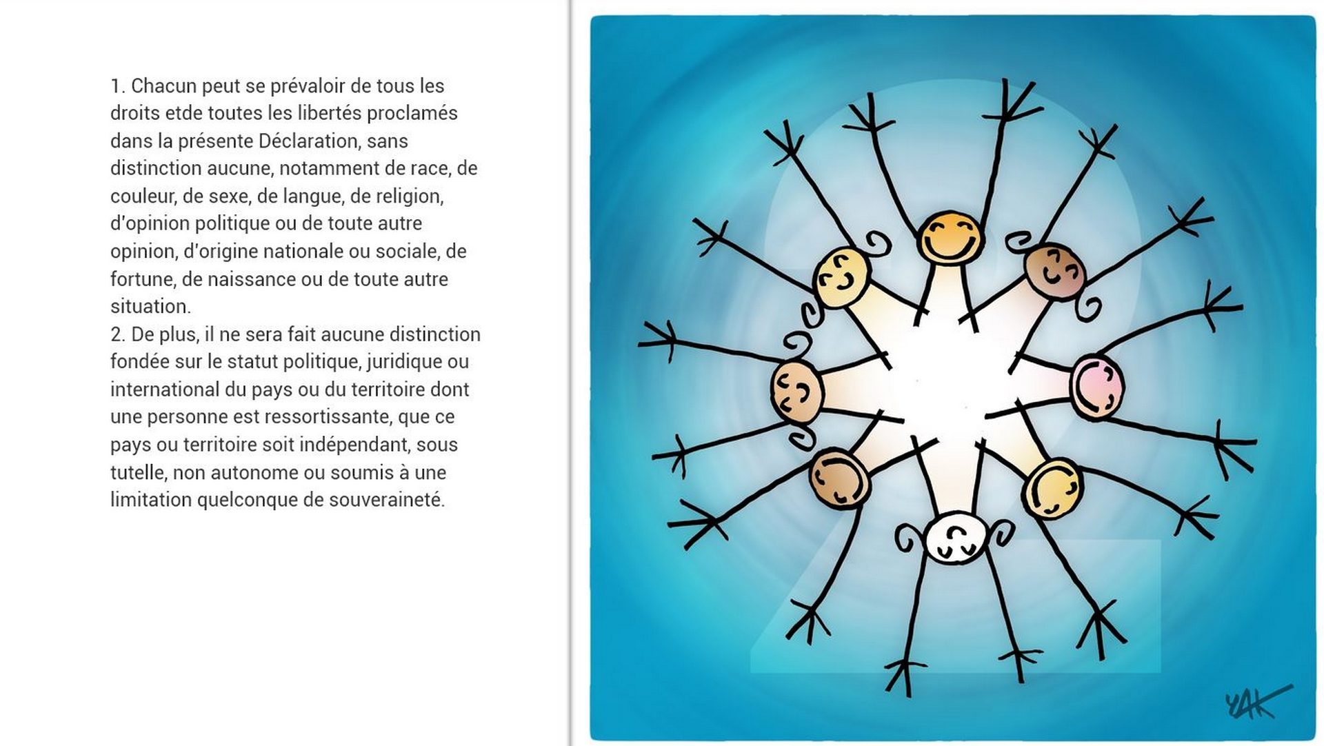 La Déclaration universelle des Droits de l'Homme, illustrée par Yacine Ait Kaci (Yak) | un.org.fr