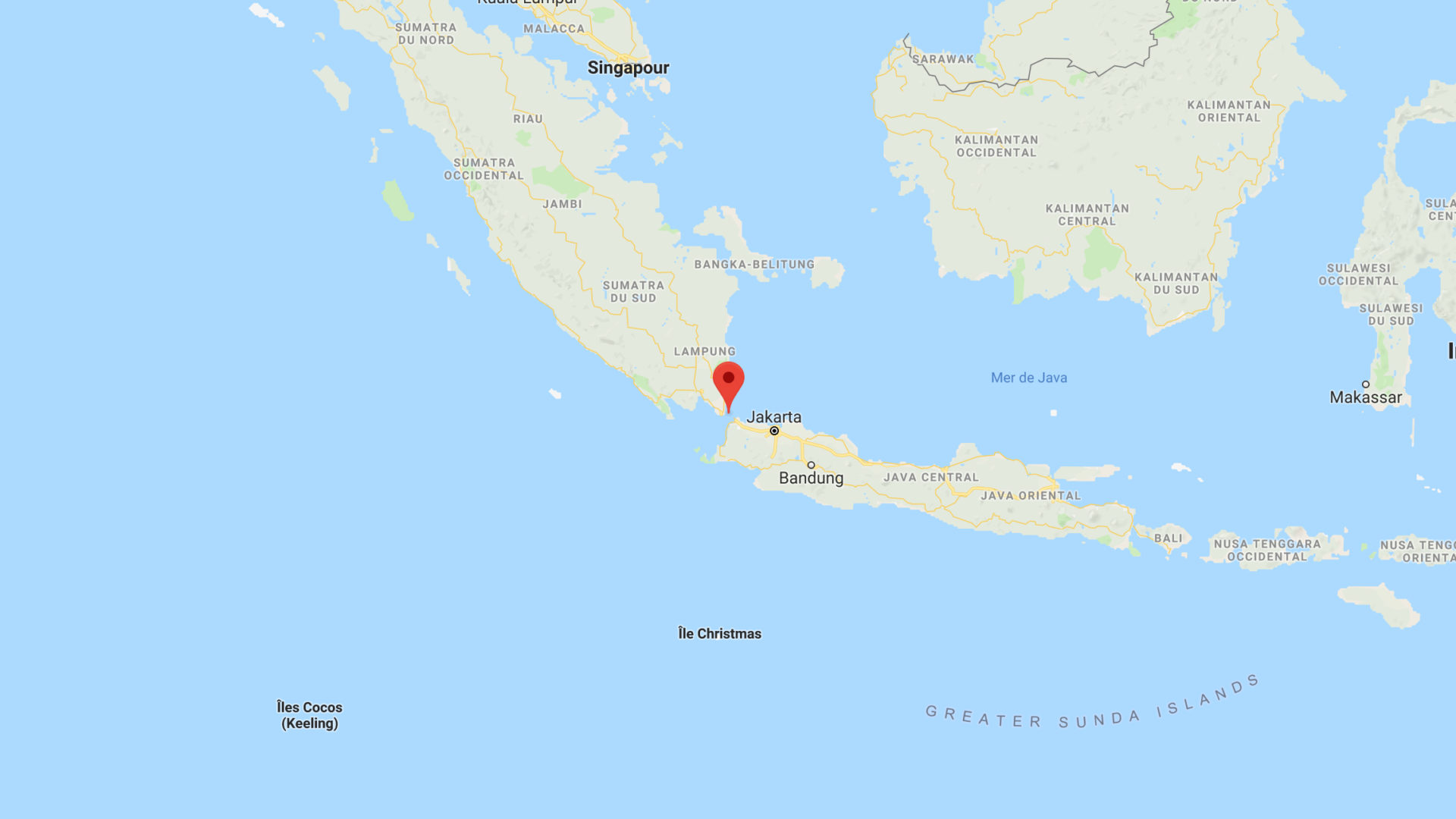 Le détroit de la Sonde sépare les îles indonésiennes de Java et Sumatra | © Google Maps