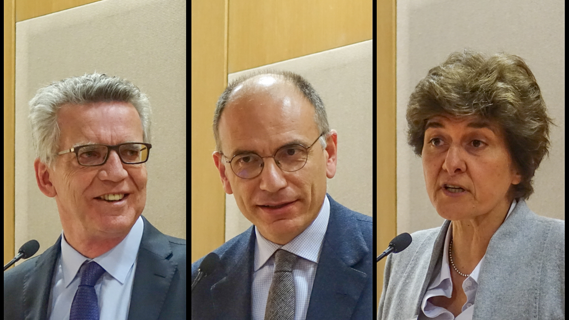 Les trois anciens ministres: Thomas de Maizière (D), Enrico Letta (I) et Sylvie Goulard (F) | © Maurice Page 