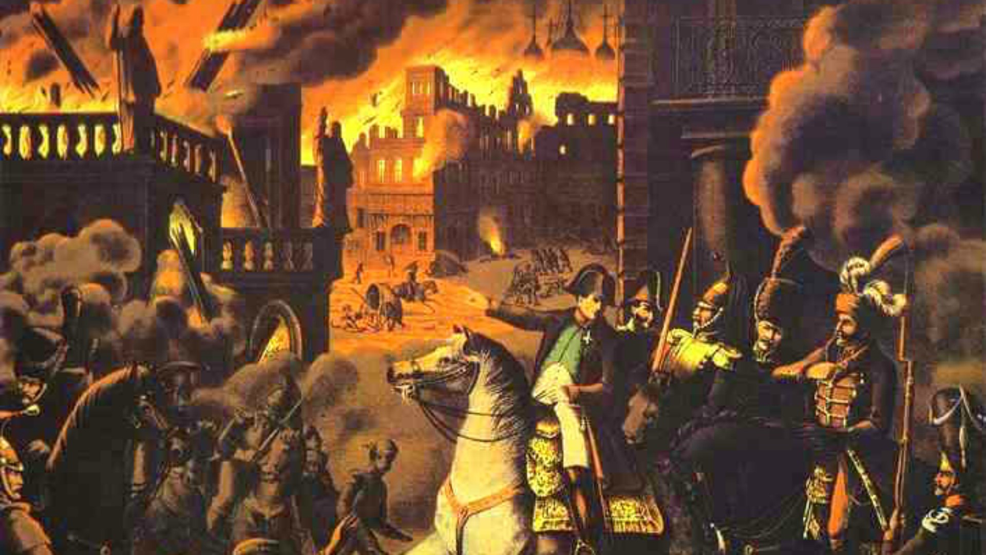 Le roman Guerre et paix relate l'incendie de Moscou, prise par Napoléon (artiste inconnu)