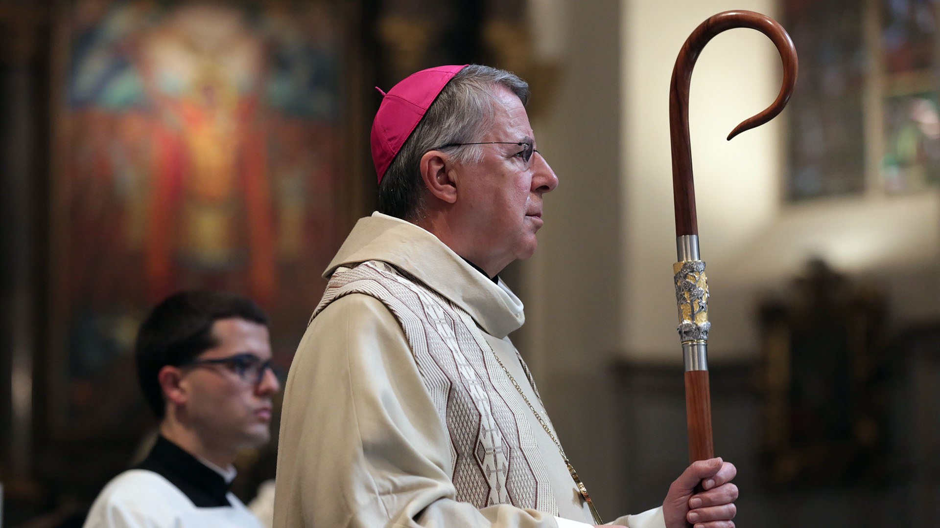 Saint-Maurice le 2 juin 2019. Mgr Jean Scarcella a présidé la messe du pèlerinage aux saints d'Afrique à la basilique de l'Abbaye. | © B. Hallet