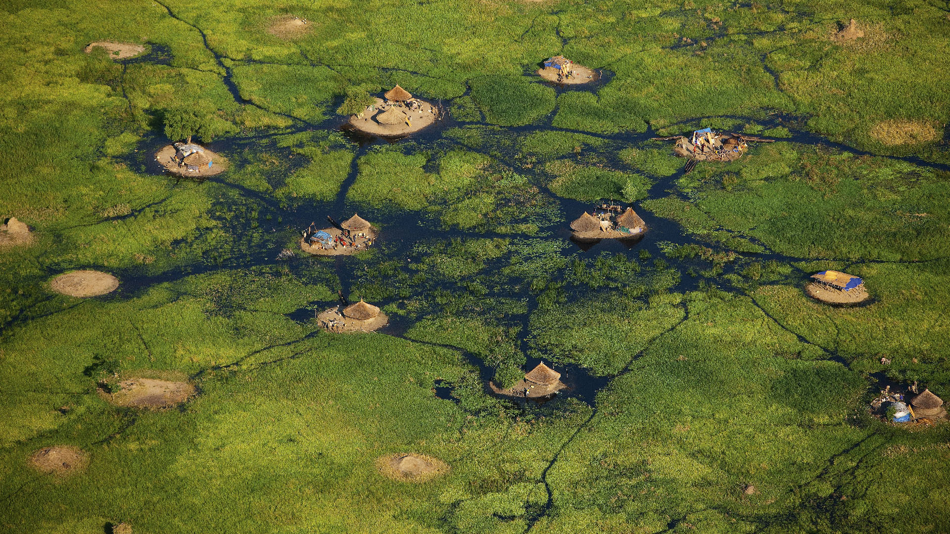 Village dans les marais du Sud, Soudan du Sud. | © Yann Arthus-Bertrand