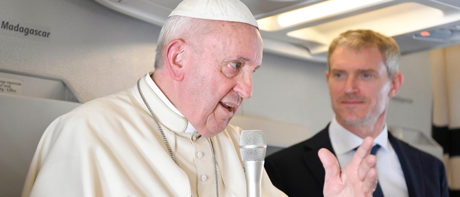 Conférence du pape François le 10 septembre 2019, dans l'avion qui le ramenait d'Afrique | © Vatican Media