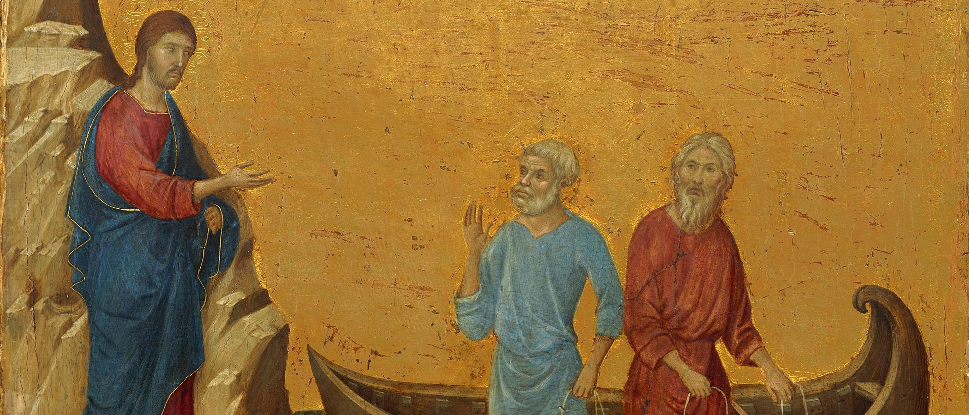 «Venez à ma suite.
Je vous ferai devenir pêcheurs d’hommes»| Peinture de Duccio. 13e-14e siècle