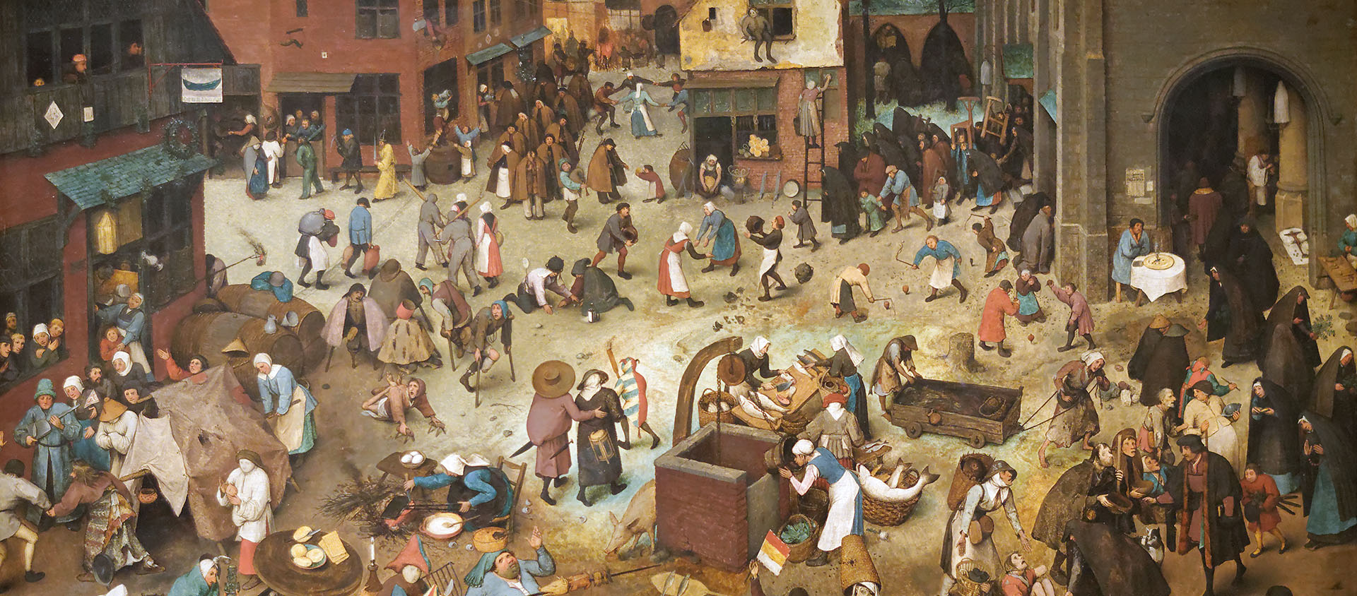 "Le Combat de Carnaval et Carême" par Pieter Brueghel l'Ancien, 1559. Détail. Huile sur panneau de bois | Domaine public.