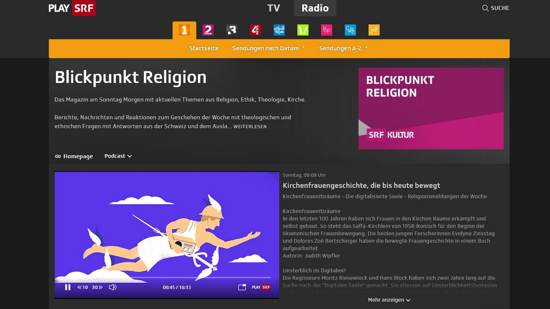 L'émission de SRF 'Blickpunkt religion' est menacée de disparition | capture d'écran SRF 