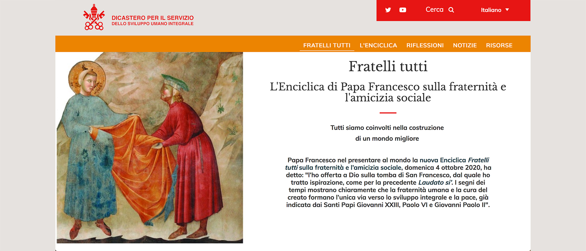 Le site "fratellitutti.va": disponible pour l'instant en italien, anglais et espagnol | capture d'écran 