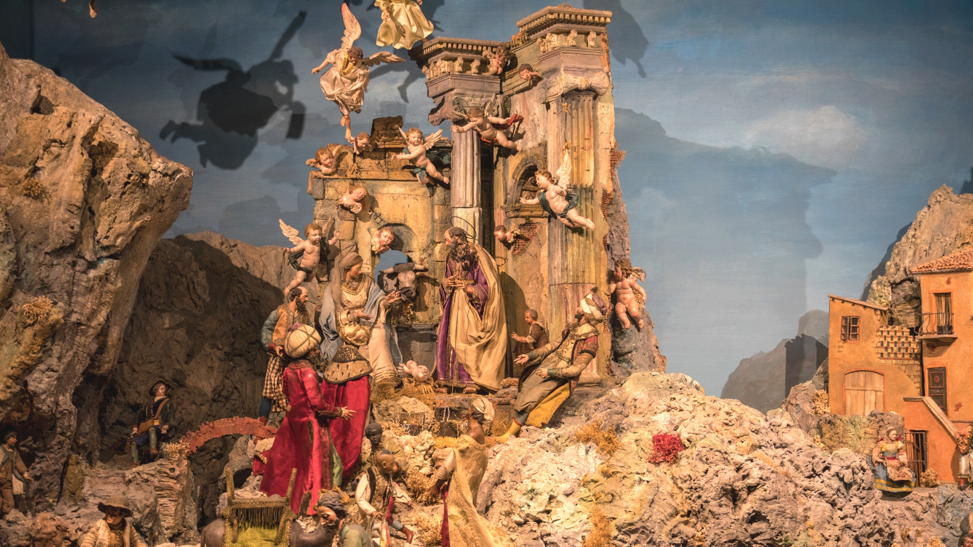 Les rois mages apportent leurs présents à l'Enfant-Jésus,  crèche napolitaine de la basilique Notre-Dame de Fribourg | © Maurice Page