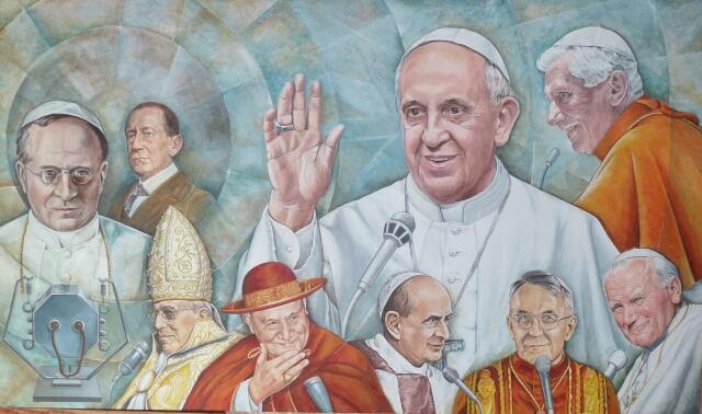 Les papes du 20e siècle dans la salle Marconi de Radio Vatican