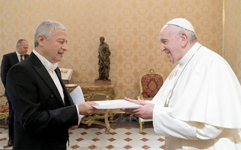 L'ambassadeur du Nicaragua près le Saint-Siège Francisco Javier Bautista Lara a présenté ses lettres de créance au pape François le 5 octobre 2020 | DR
