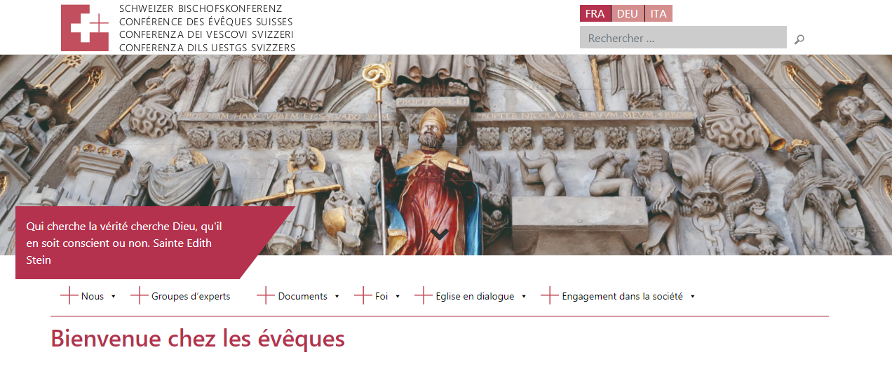 Détail du nouveau site web de la CES (capture d'écran eveques.ch)