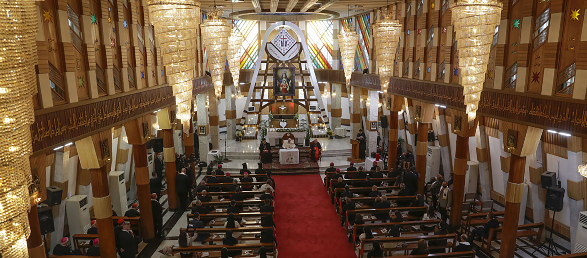 «Que se taisent les armes! Que la diffusion en soit limitée, ici et partout!", a lancé le pape lors de son discours prononcé à la cathédrale Notre-Dame-de-l'Intercession à Bagdad | © A.Medichin/AP/Keystone