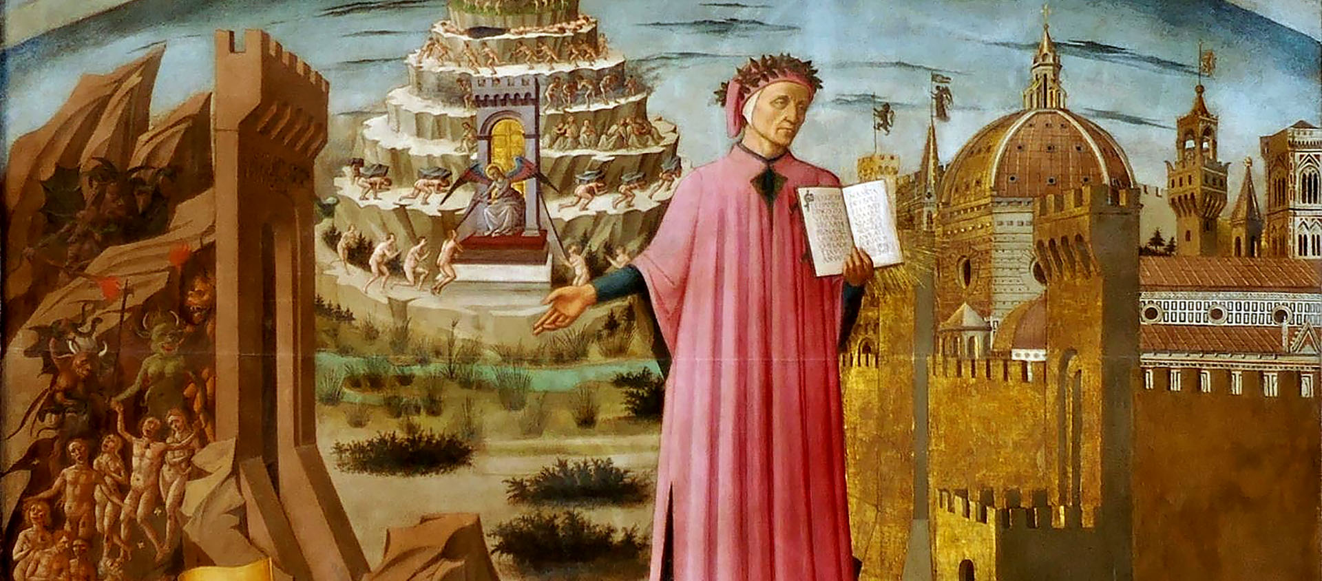 Dante et la divine comédie, détail. Huile sur toile. Par Domenico di Francesco, 1465 | Domaine public