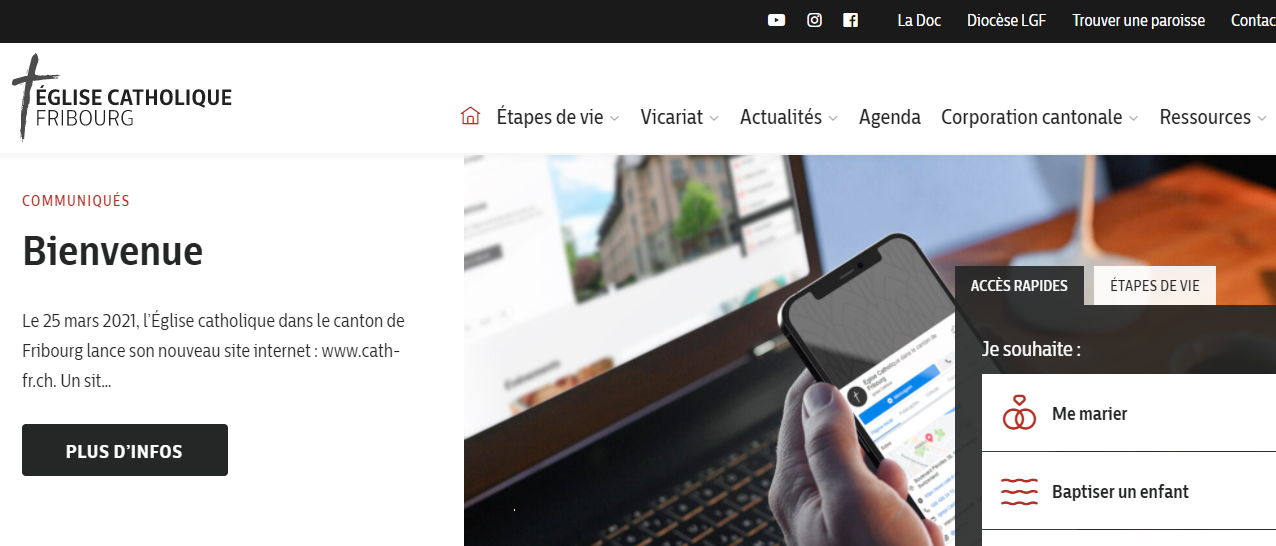 Le nouveau visage du portail de l'Eglise fribourgeoise (capture d'écran cath-fr.ch)