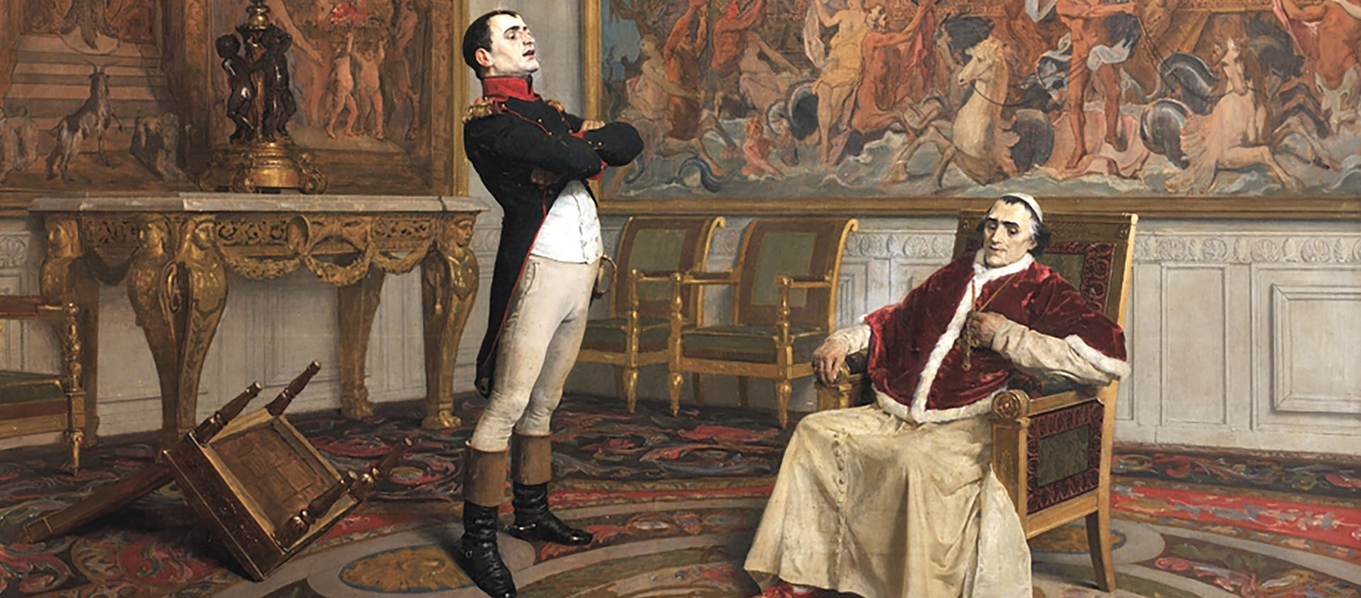 Napoléon et le pape Pie VII, alors que ce dernier était retenu prisonnier à Fontainebleau | Jean Paul Laurens, huile sur toile, 1894 