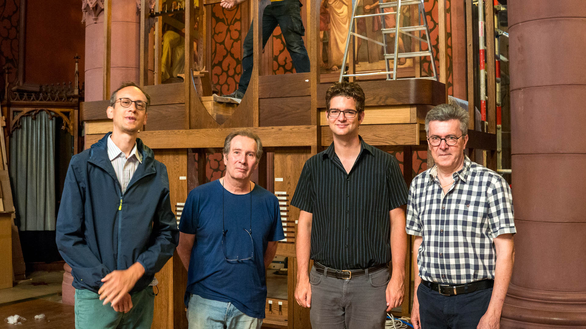 L'équipe du projet (de g.à dr.) Quentin Gaillard, le facteur d'orgues Joaquin Lois, Damien Savoy et Yves Pillonel | Maurice Page