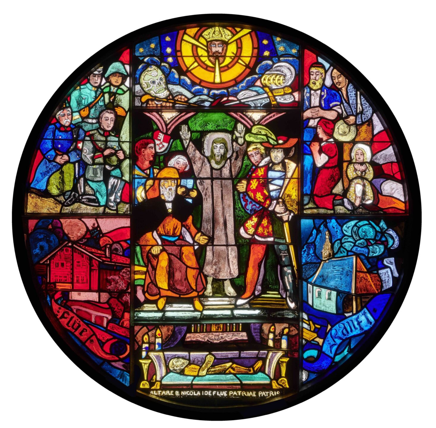 Détail du vitrail d'Alexandre Cingria représentant Nicolas de Flüe, dans la basilique Notre-Dame de Lausanne | © Fondation d'Olcah