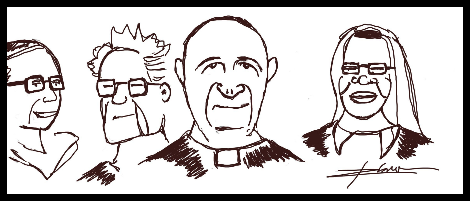 Parmi les personnalités liées à l'Eglise disparues en 2021, (de g. à d.) Mgr Paul Vollmar, Hans Küng, le cardinal Henri Schwery, Soeur Marie-Reine Amouzou | © Raphaël Zbinden