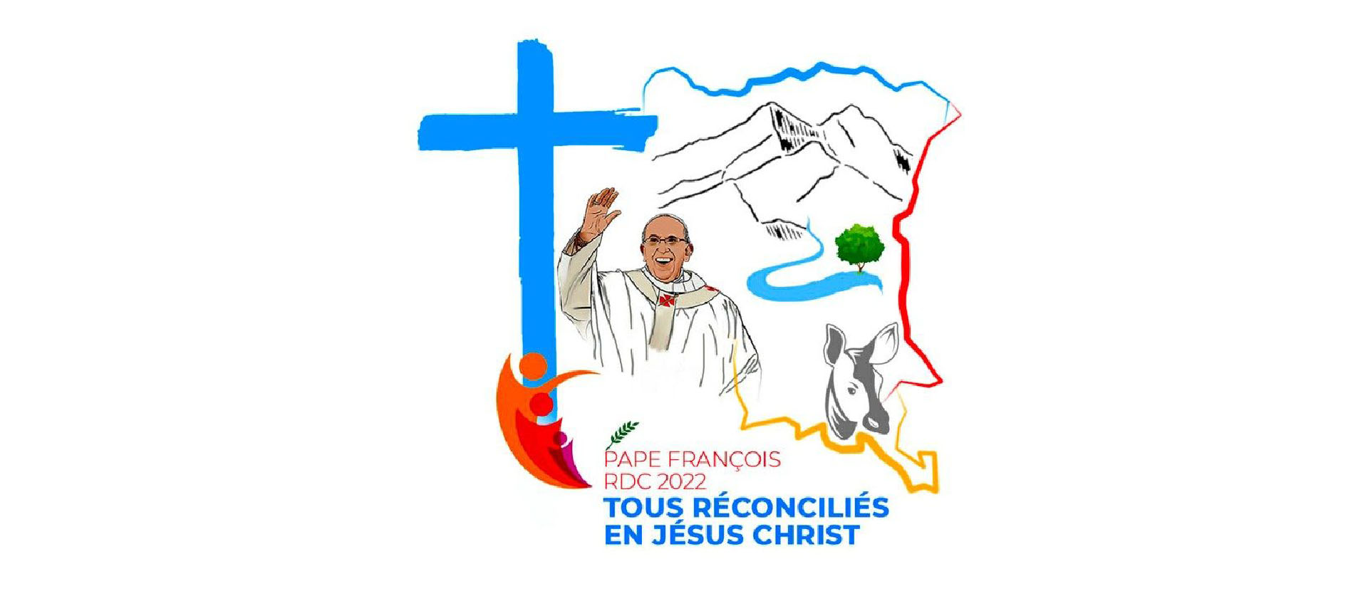 La carte stylisée de la République démocratique  du Congo englobe les montagnes, omniprésentes en RDC | © Vatican news
