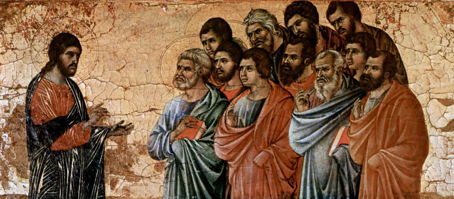 « Si quelqu’un m’aime,
il gardera ma parole ;
mon Père l’aimera,
nous viendrons vers lui" | Duccio di Buoninsegna vers 1308. Wikimedia Commons
